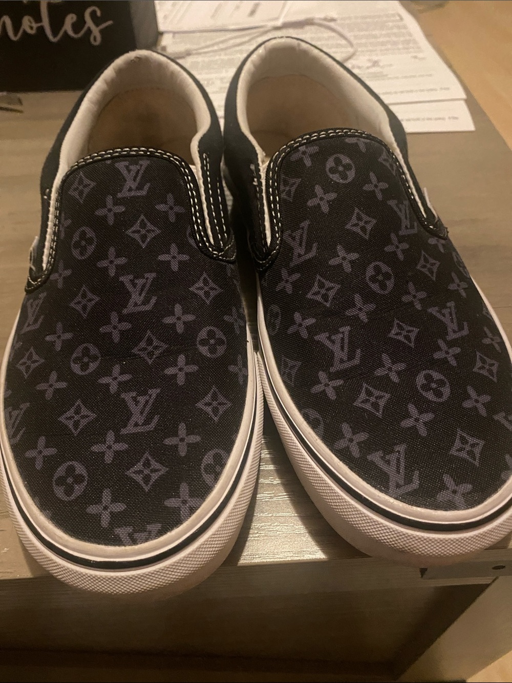 Louis Vuitton-Inspired Black Slip-On Vans Size 7W
